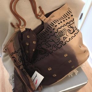 NWT screen printed linen tote & matching scarf